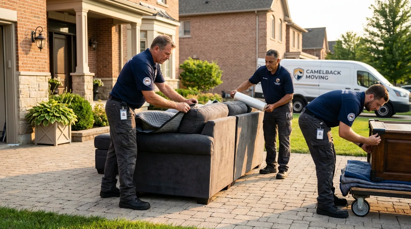Large estate moving crew wrapping furniture in Oroville, CA