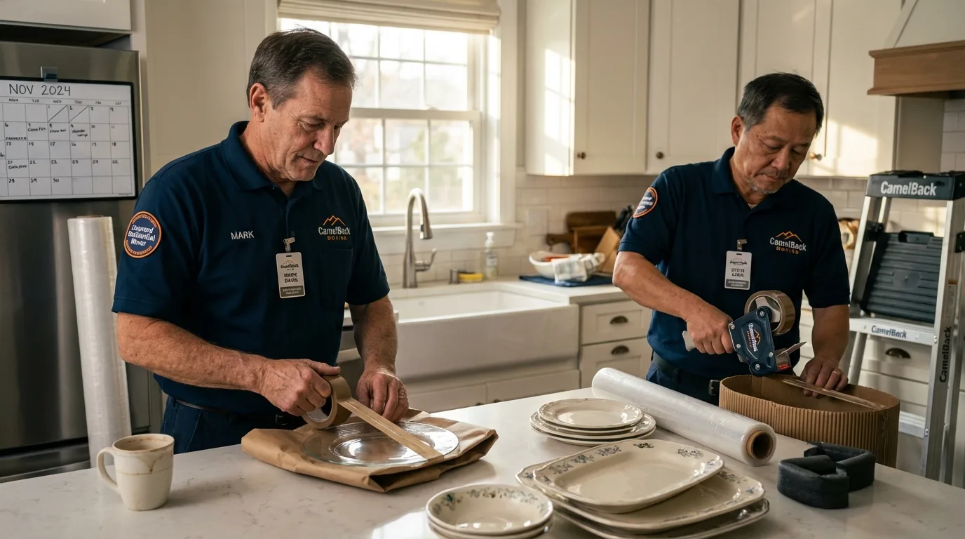 Professional crew packing kitchen dishware in Oroville, CA